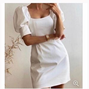 Zara White Puff Sleeve Mini Dress